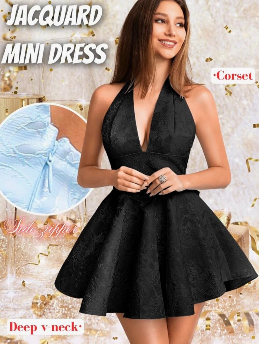 #282 MSRP $71 NWOT SHAWGOBOW BLACK JACQUARD CORSET HALTER BOW MINI ♡SIZE S♡